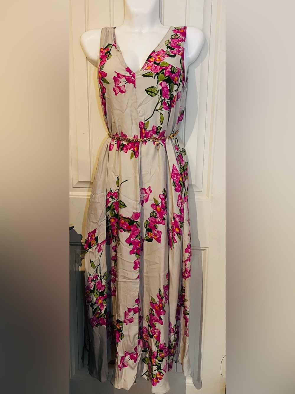 Natalie Martin Pink Floral Silk Maxi Dress . Does not include belt
